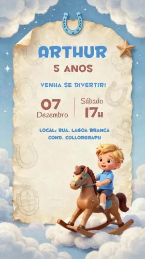 Convite de Aniversário Cavalinho de Balanço Fofo para Editar