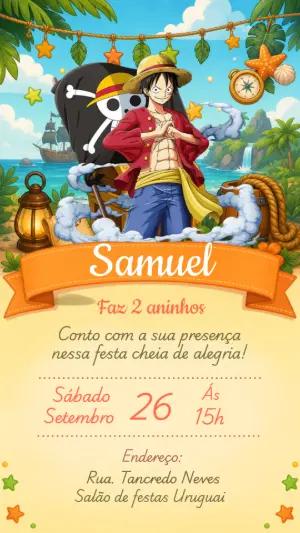 Convite de Aniversário One Piece Editável para Menino