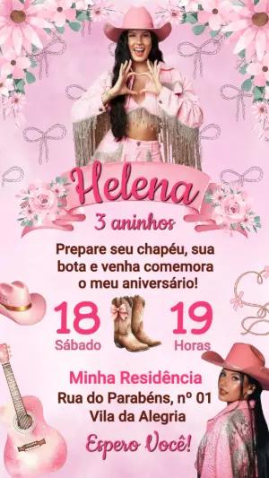 Convite Digital Boiadeira Ana Castela Infantil Rosa para Editar