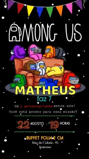 Convite de Aniversário Among Us Infantil para Editar Online