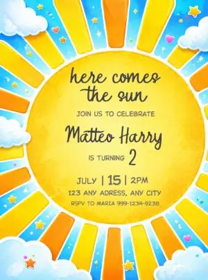 Cute Sunshine Birthday Party Invitation | Editable Template