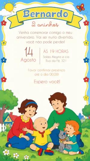 Convite de Aniversário Caillou: Modelo Editável Infantil