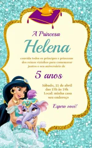 Convite Digital Editável Aniversário Princesa Jasmine