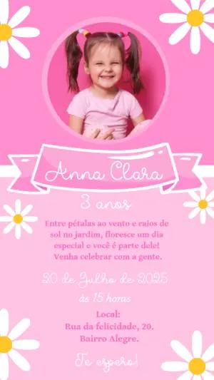 Convite de Aniversário Margaridas com Foto para Editar Online