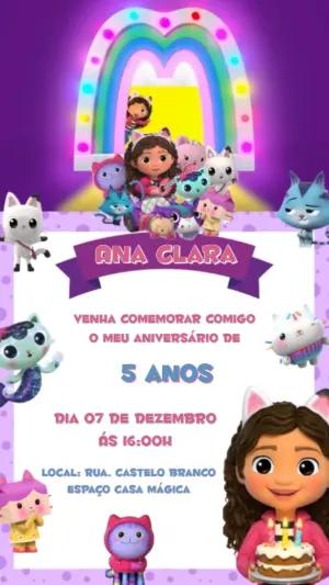 Convite Animado A Casa Mágica da Gabby para Aniversário Editável