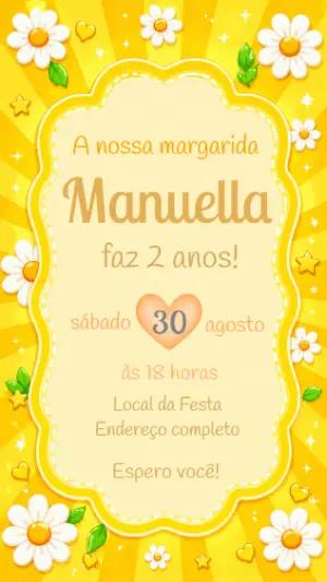 Convite de Aniversário Infantil Margaridas Amarelo para Editar