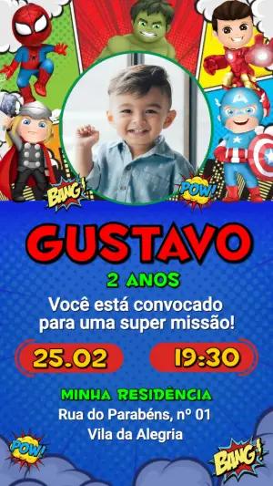 Convite de Aniversário Vingadores Baby com Foto Editável