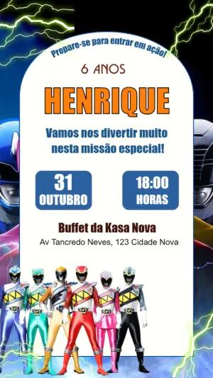 Convite de Aniversário Power Rangers para Editar Online