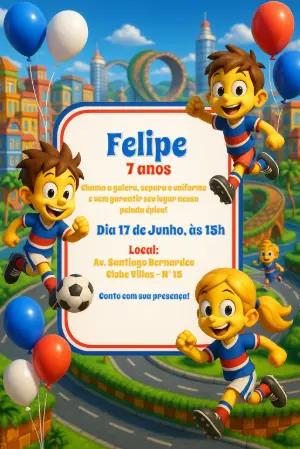Convite de Aniversário Futebol com Meninos para Editar Online