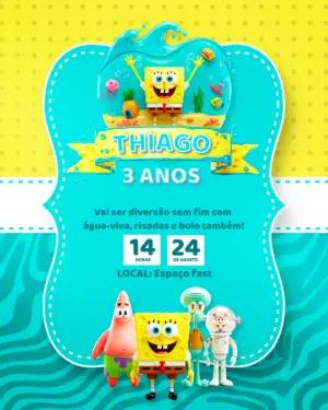 Convite de Aniversário Bob Esponja com Personagens para Editar