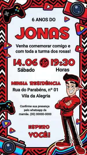 Convite de Aniversário Tema Youtuber Enaldinho Editável