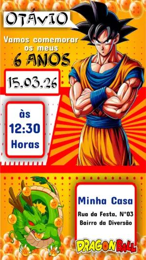 Convite de Aniversário Dragon Ball Z com Goku para Editar