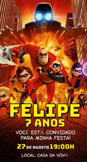Convite de Aniversário Os Incríveis Editável para Menino