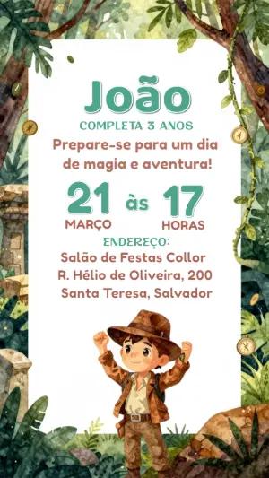 Convite Infantil Explorador Aquarela Editável