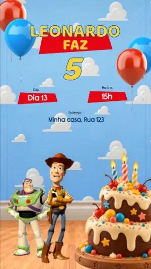 Convite Animado Toy Story com Woody Falante para Editar