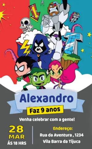 Convite de Aniversário Jovens Titãs em Ação para Editar