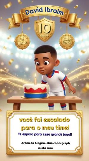 Convite de Aniversário Futebol Dourado 3D para Editar