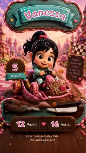 Convite Animado Aniversário Vanellope Detona Ralph para Editar