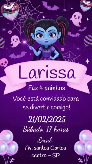 Convite Digital Aniversário Infantil Tema Vampirina Editável