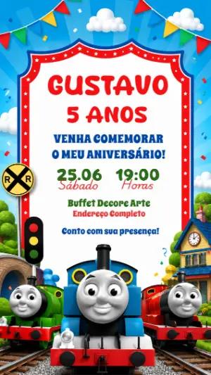 Convite de Aniversário Thomas e Amigos Editável e Digital