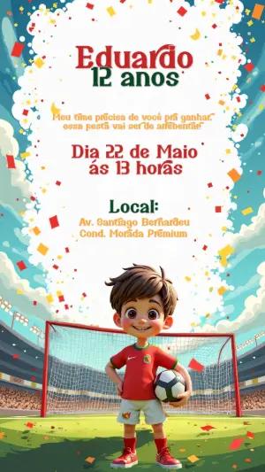Convite Aniversário Futebol com Jogador para Editar Online