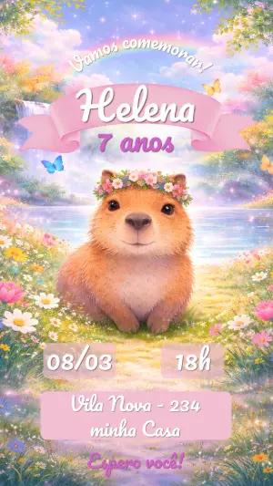 Convite de Aniversário Capivara Fofa Editável