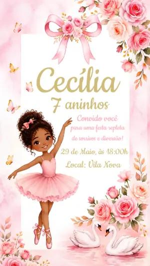 Convite Princesa Tiana Bailarina Editável para Aniversário