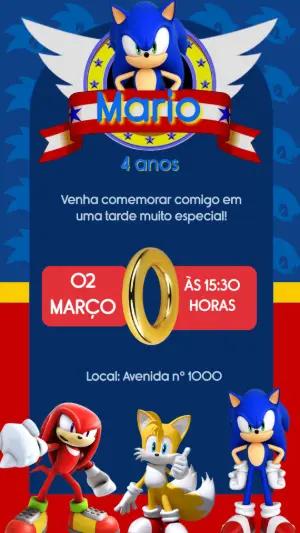 Convite de Aniversário Sonic e Amigos Modelo Digital para Editar