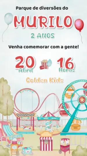 Convite de Aniversário Parque de Diversões para Editar Online
