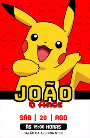 Convite de Aniversário Pokémon com Pikachu para Editar Online