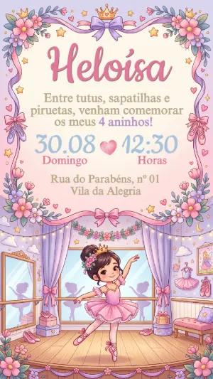 Convite de Aniversário Bailarina Rosa e Lilás Modelo Editável