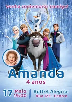 Convite de Aniversário Frozen com Foto para Editar