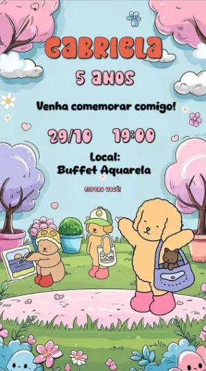 Convite Aniversário Cachorrinhos Fofos para Editar Online
