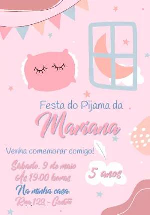Convite Festa do Pijama Menina Rosa para Editar Online