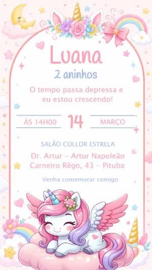 Convite Aniversário Unicórnio Rosa Pastel Modelo Editável