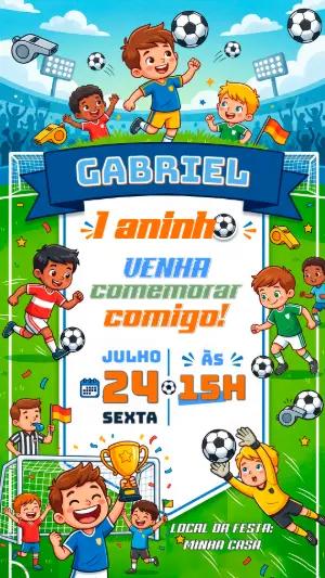 Convite de Aniversário Futebol Infantil Colorido para Editar