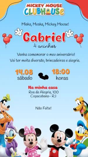Convite de Aniversário Turma do Mickey Clubhouse Editável