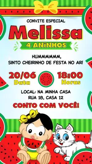 Convite de Aniversário Tema Magali Melancia Modelo Editável
