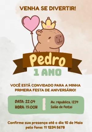 Convite de Aniversário Capivara Fofa para Editar Online