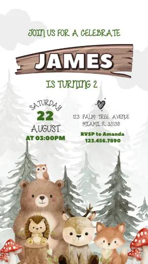 Cute Woodland Animals Birthday Invitation Editable Template