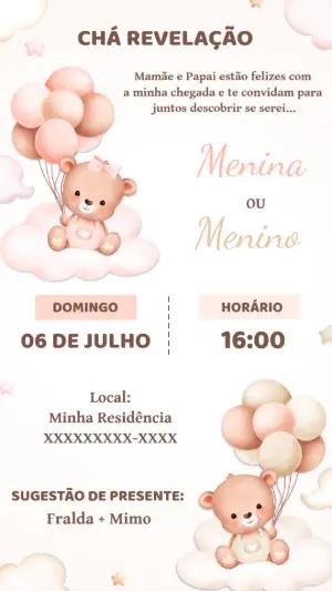 Convite Chá Revelação Ursinhos Aquarela para Editar Online