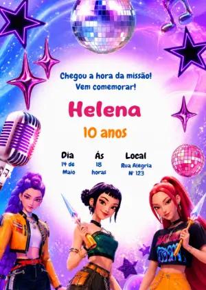 Convite de Aniversário Guerreiras K-pop Editável para Festa