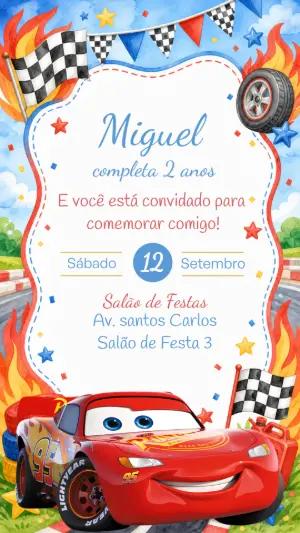 Convite de Aniversário Carros: Relâmpago McQueen Editável