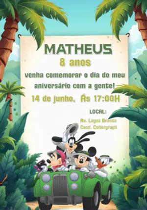 Convite de Aniversário Mickey Safari para Editar e Imprimir