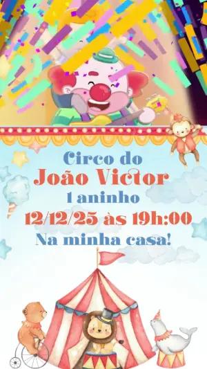 Convite Animado Aniversário Circo Aquarela para Editar