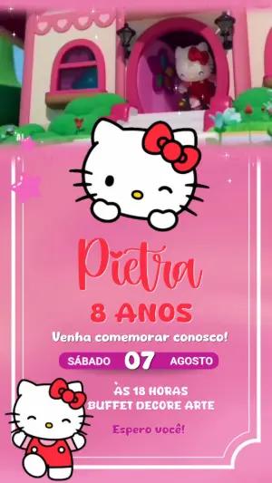 Convite Animado de Aniversário Hello Kitty Rosa para Editar