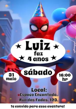 Convite Aniversário Homem Aranha para Editar Online