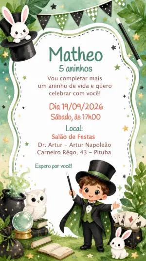 Convite de Aniversário Mágico para Menino Editável