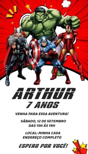 Convite de Aniversário Super Heróis Marvel Modelo Editável