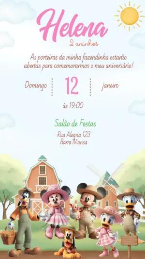 Convite de Aniversário Fazendinha do Mickey Editável